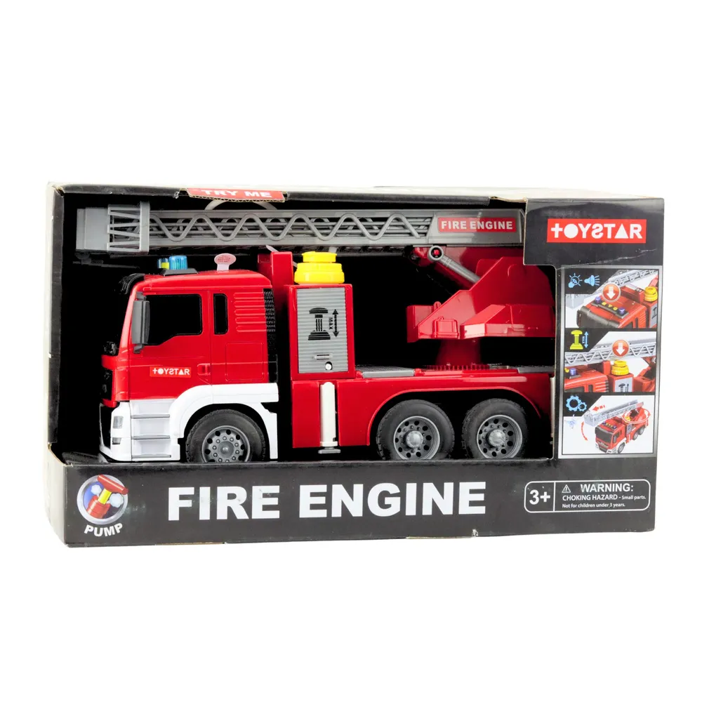 Wóz strażacki podczas prezentacji efektów świetlnych i dźwiękowych