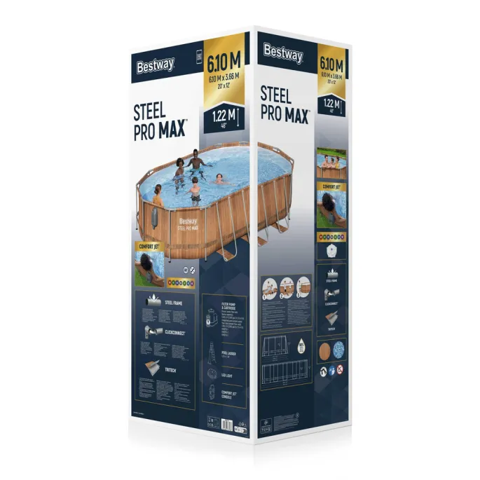 Basen napełniony wodą gotowy na rodzinną zabawę i pływanie