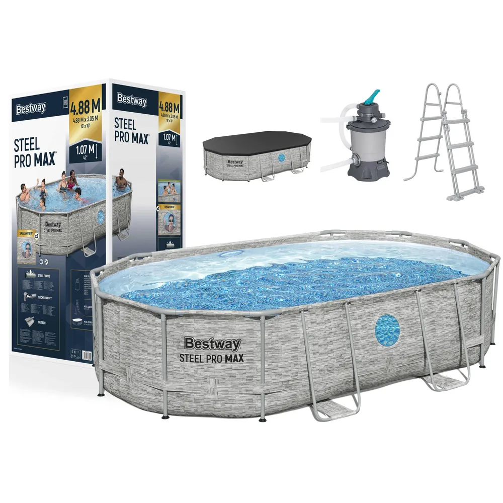 widok basenu stelażowego bestway z bocznymi oknami