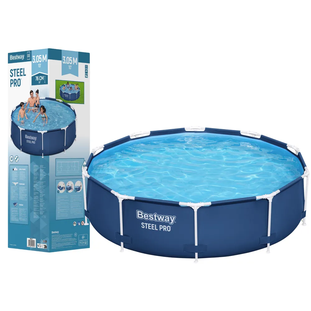 Basen ogrodowy stelażowy Bestway 305 x 76 cm na tle zielonego trawnika