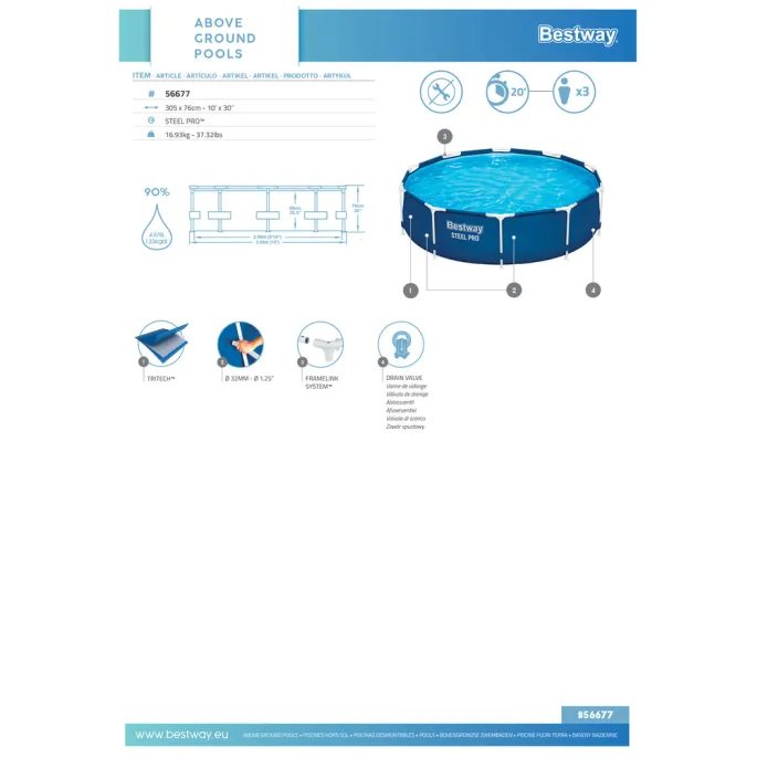 Widok na pojemną część kąpielową basenu ogrodowego Bestway 305 x 76 cm