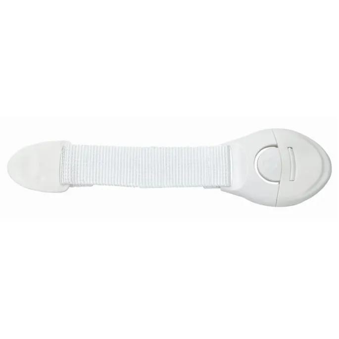 blokada do szafek w białym kolorze z taśmą dwustronną gotowa do montażu