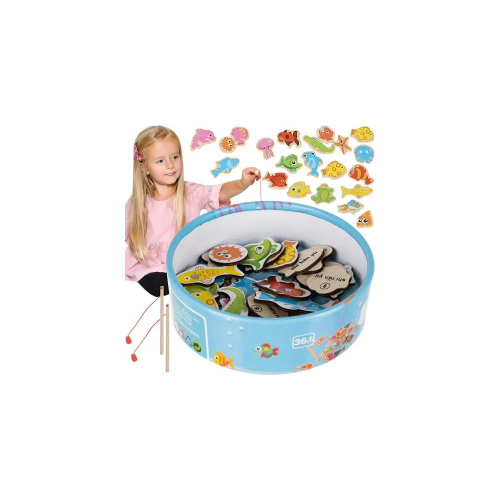 zestaw do łowienia rybek na magnes z drewnianymi elementami