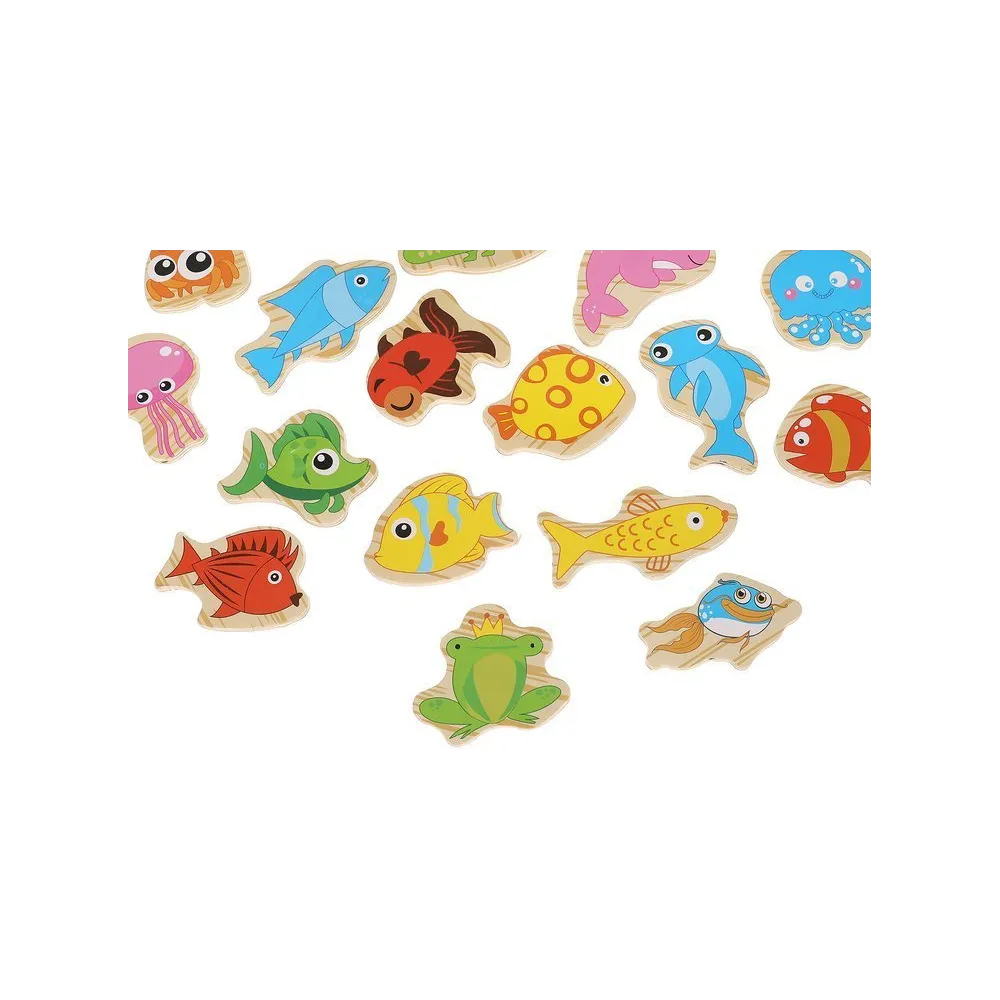 zestaw łowienie rybek ułożony do zabawy na jasnym stole