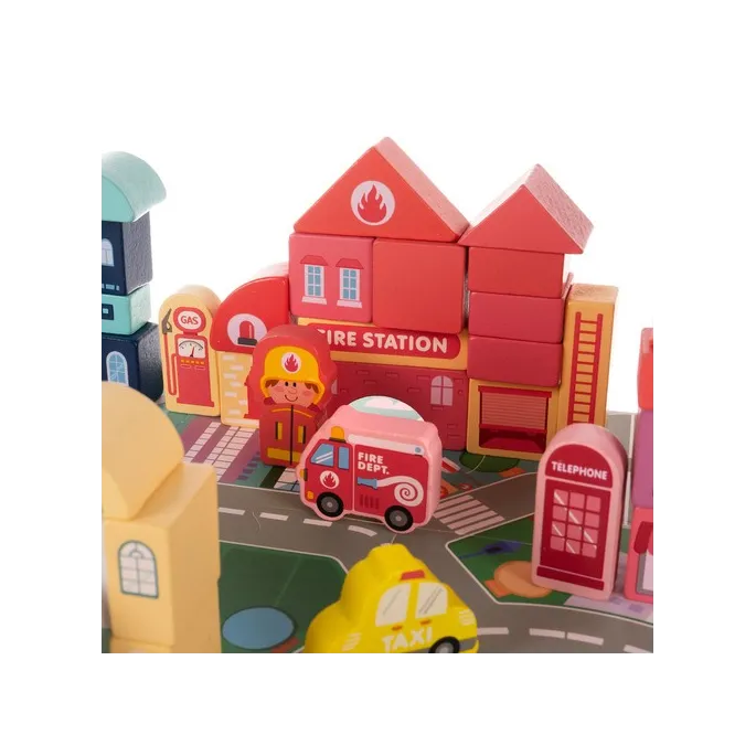 samochodziki drewniane: straż, policja, karetka, taxi, autobus, helikopter