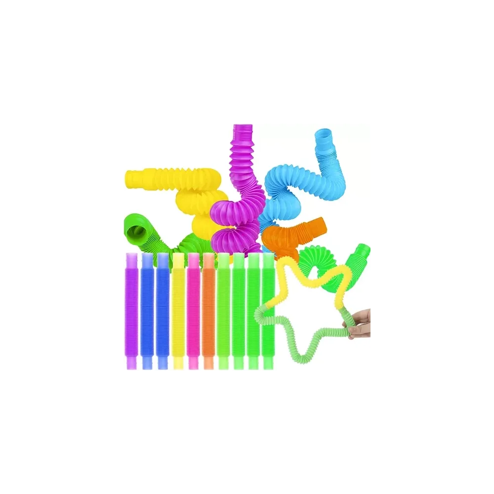 Zestaw dziesięciu kolorowych rurek sensorycznych ułożonych obok siebie