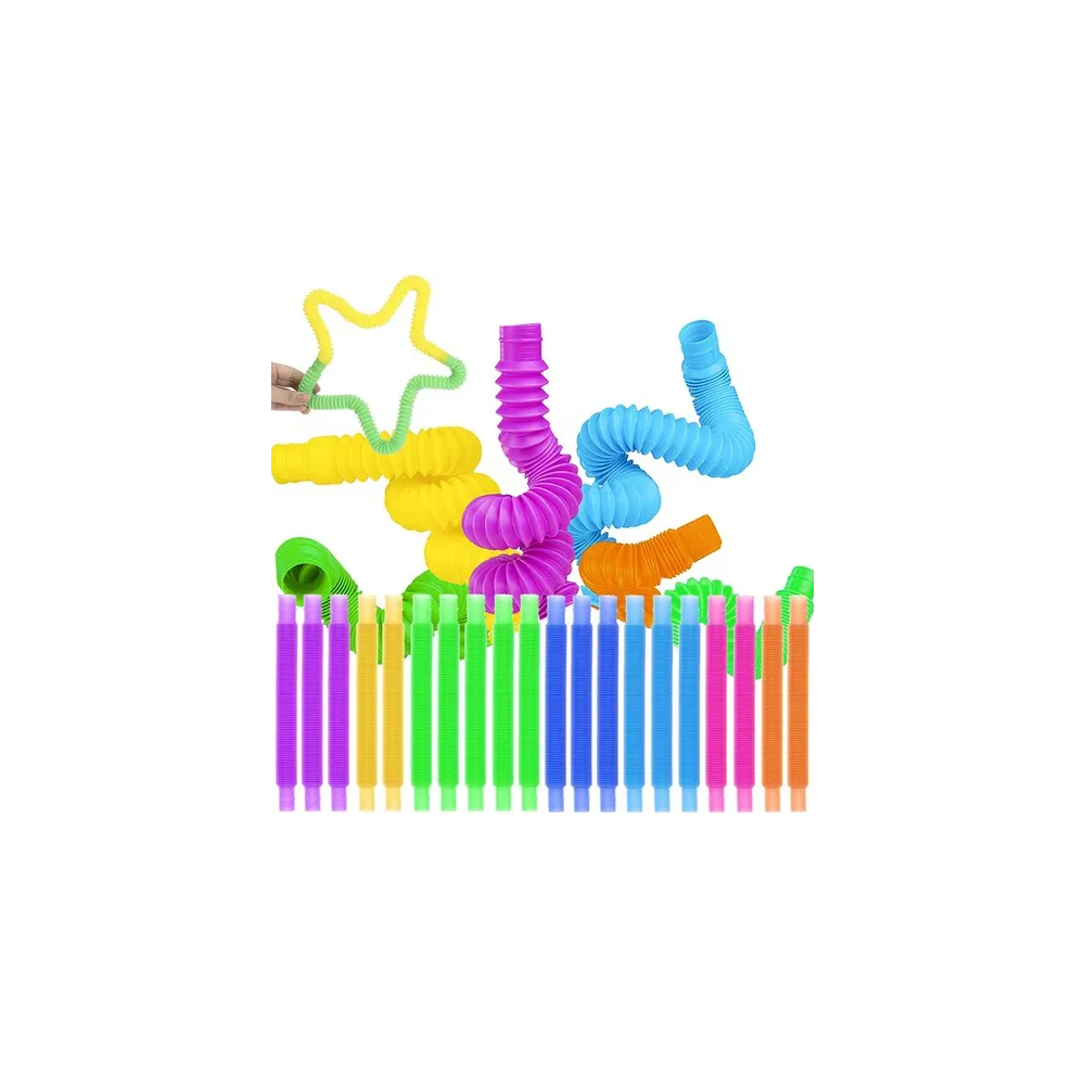 zestaw 20 różnokolorowych rurek sensorycznych na białym tle