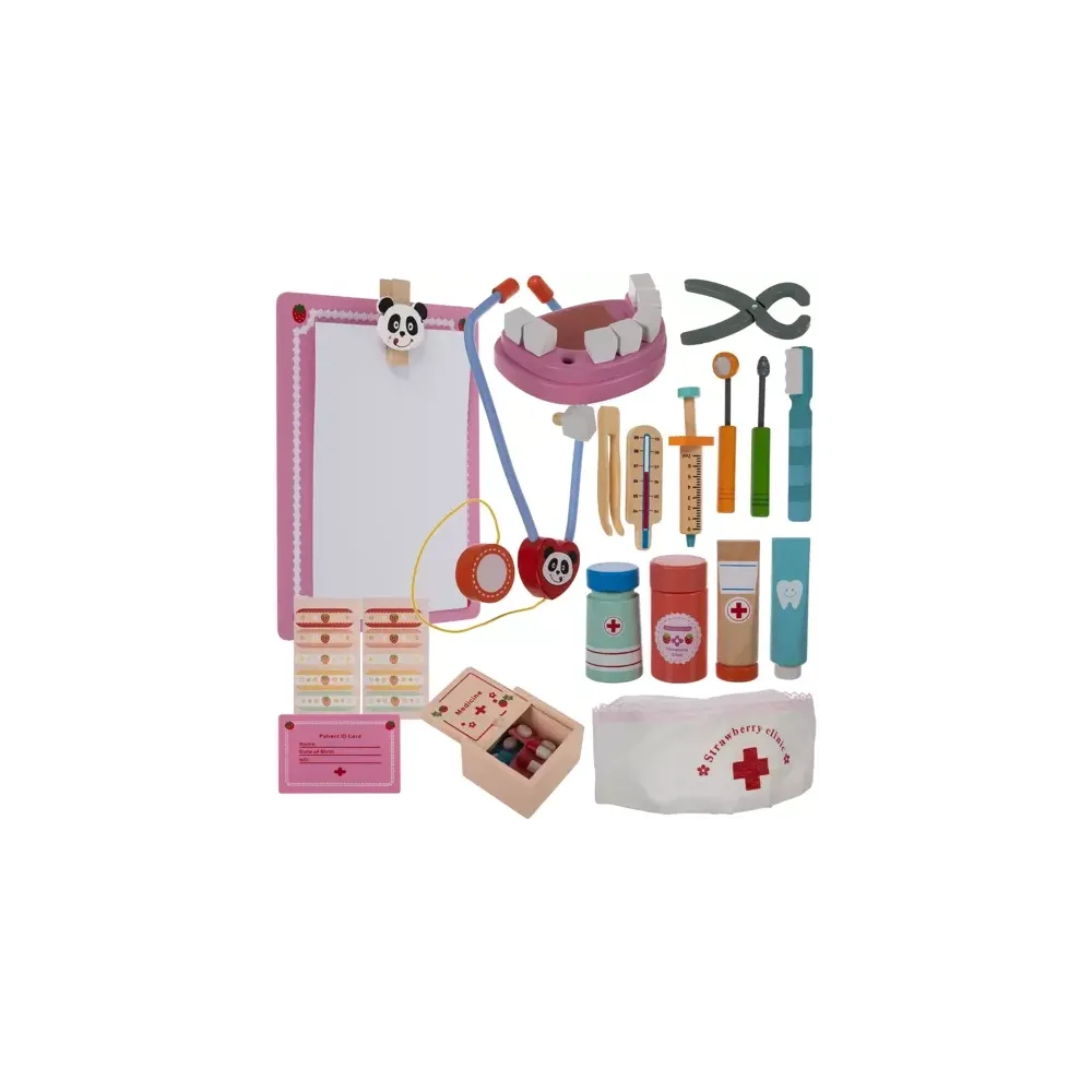 wielokolorowy zestaw lekarski z notatnikiem, syropem i tabletkami