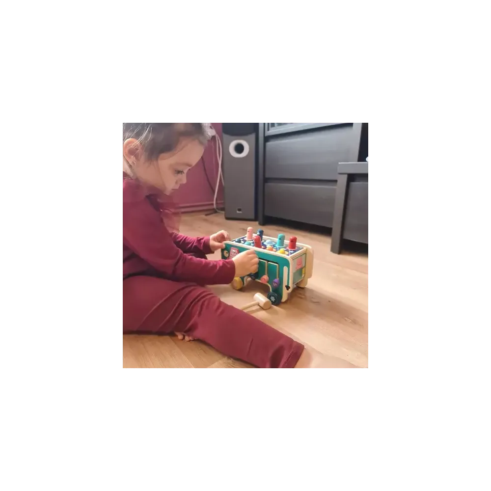 Detale kolorowych ścianek drewnianego słonia-wbijaka