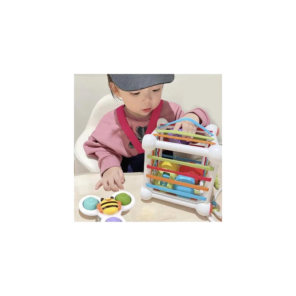 Pakiet: kostka sensoryczna z kompletem klocków dla dzieci