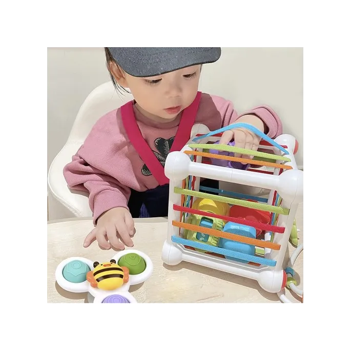 Pakiet: kostka sensoryczna z kompletem klocków dla dzieci