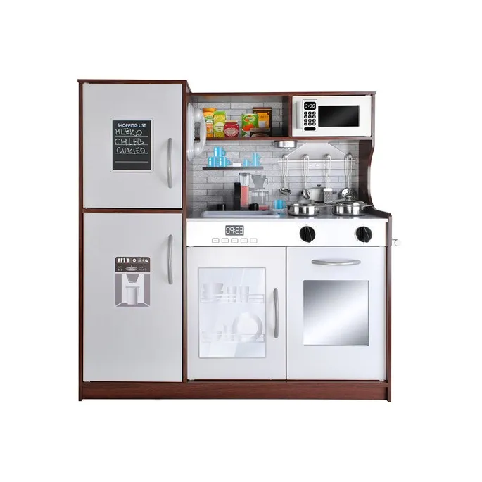 Kuchenka dziecięca z zestawem garnków i drewnianą patelnią