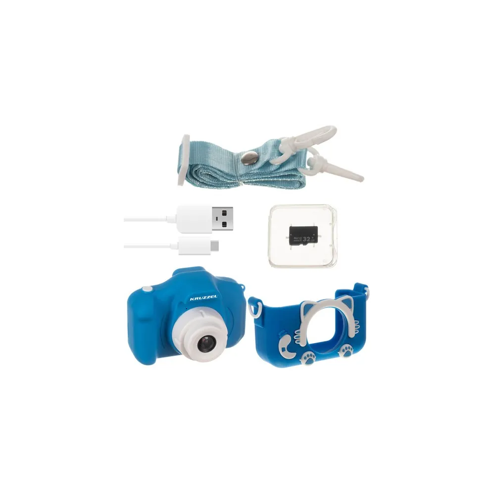 Ujęcie detali gumowej obudowy aparatu Kruzzel AC22295 z niebieskimi akcentami