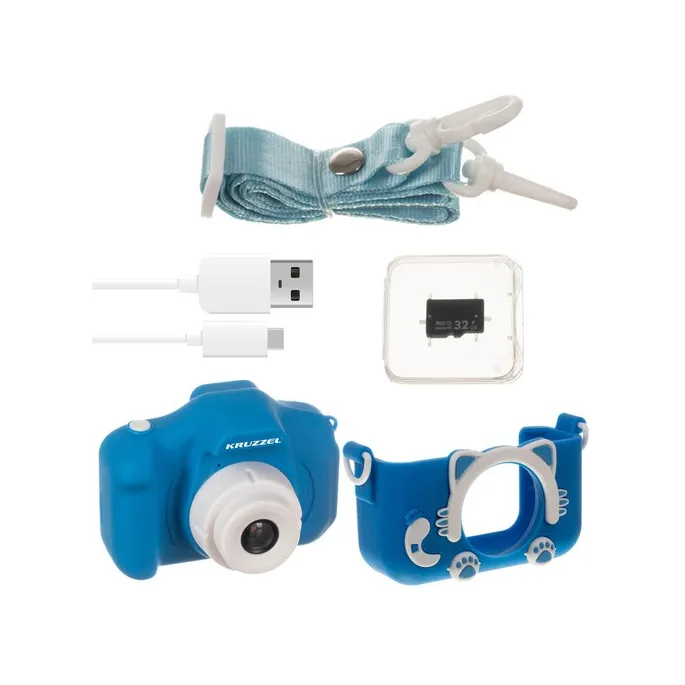 Ujęcie detali gumowej obudowy aparatu Kruzzel AC22295 z niebieskimi akcentami