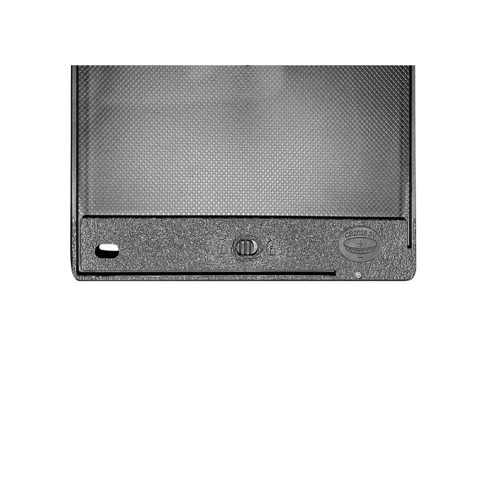 Tablet graficzny w pozycji pionowej, widoczne przyciski i otwory na rysik