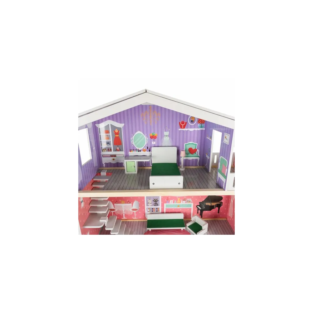 Duży domek dla lalek Kruzzel z widocznymi czterema pokojami