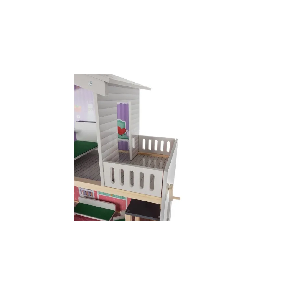 Domek dla lalek na tle dziecięcego pokoju, podkreślona wielkość produktu