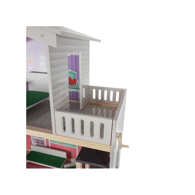 Domek dla lalek na tle dziecięcego pokoju, podkreślona wielkość produktu