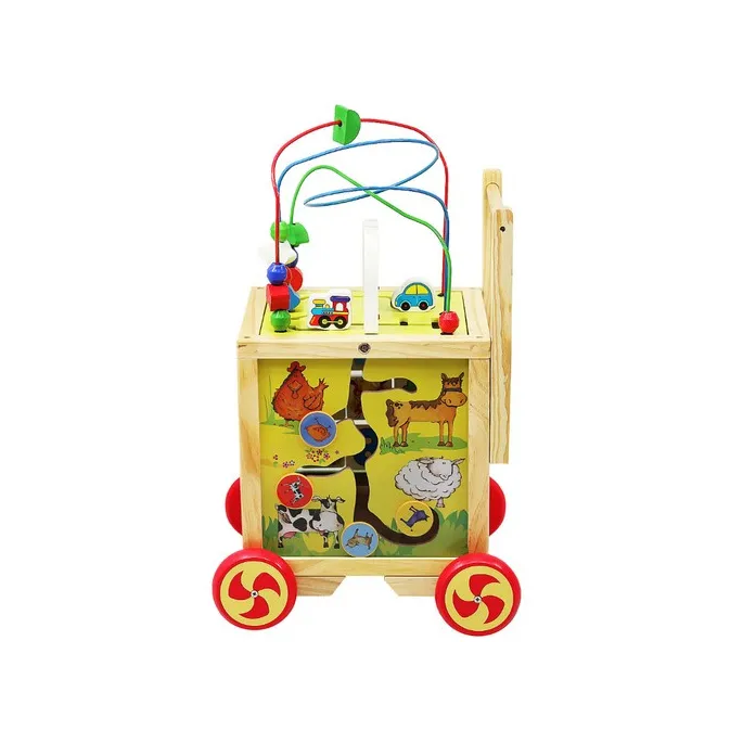 kostka edukacyjna dla dzieci z różnorodnymi zabawkami na ściankach