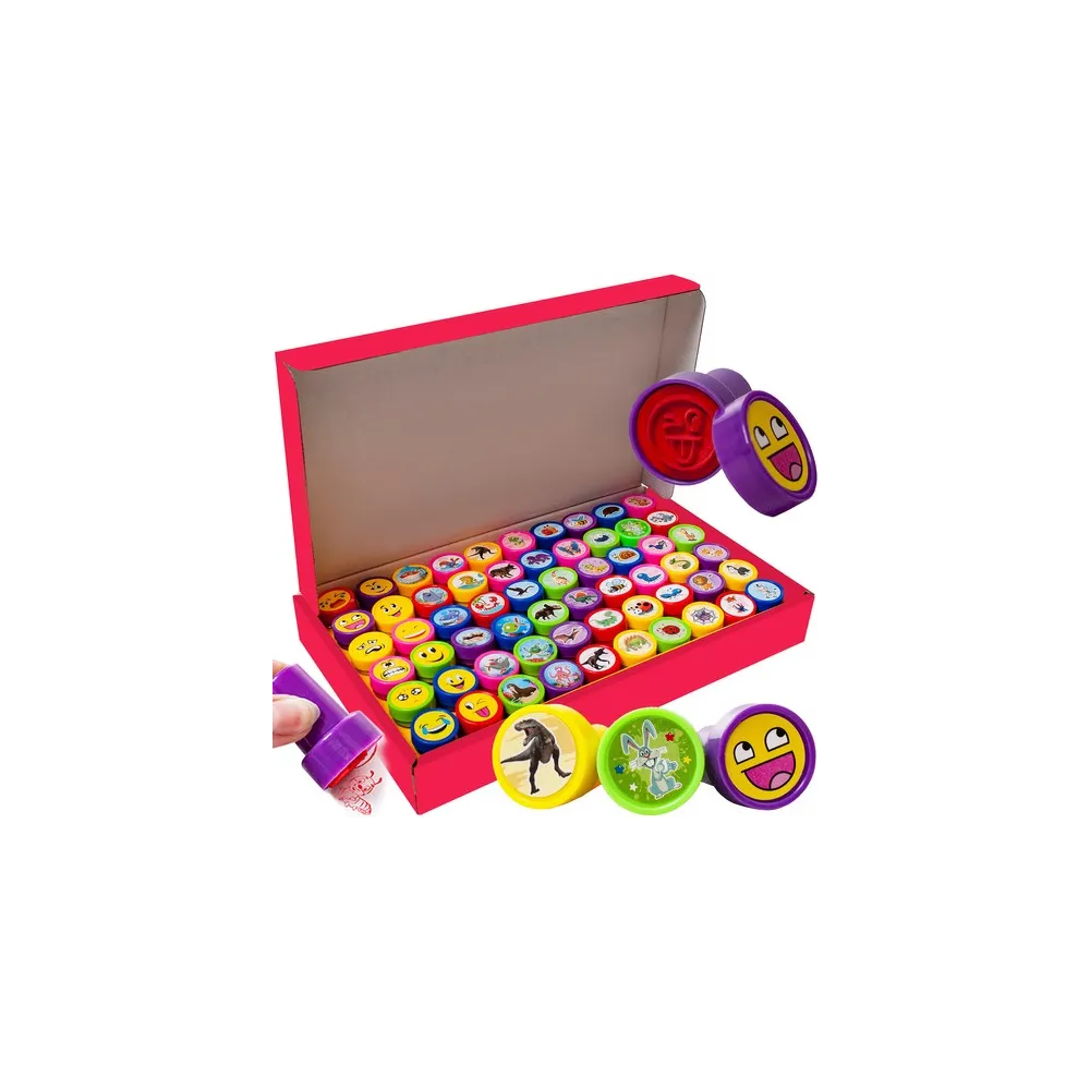 Zestaw 60 pieczątek stempelków w różnych kolorach i wzorach