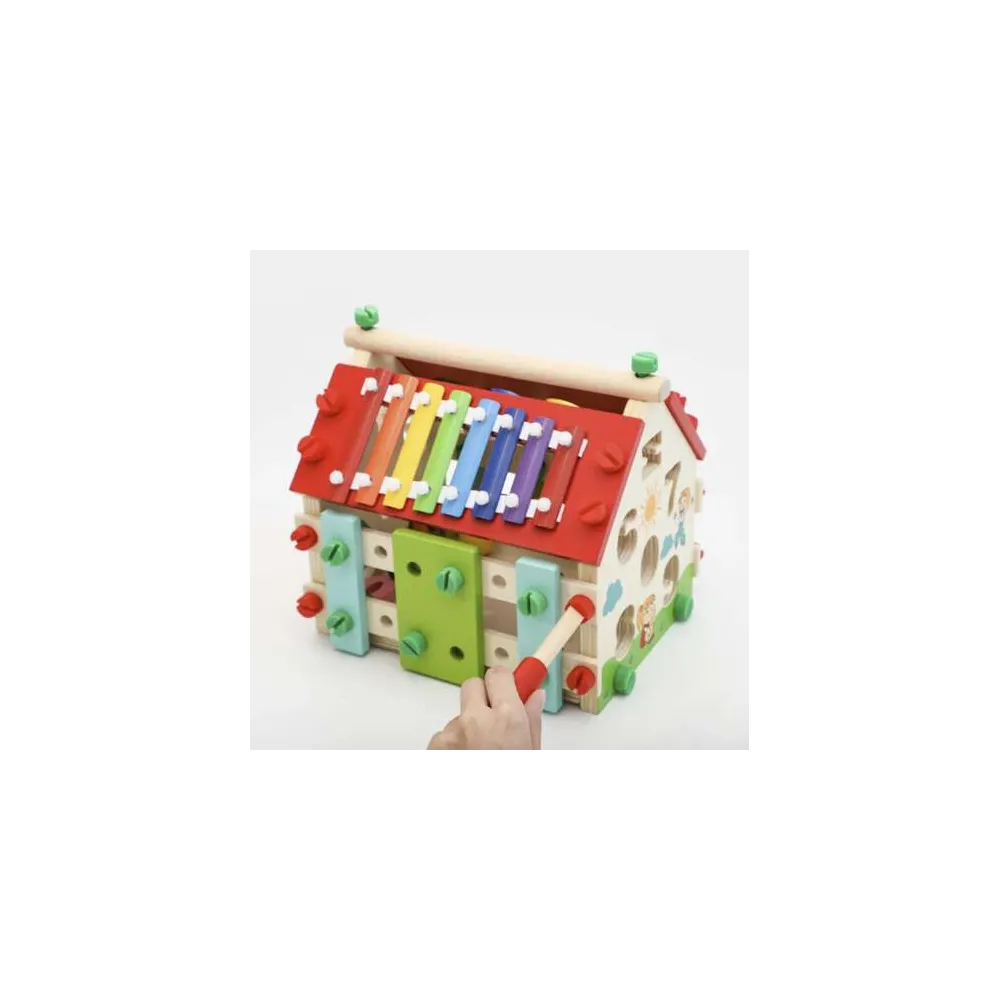 kolorowe kule do wbijania w zabawce drewnianej