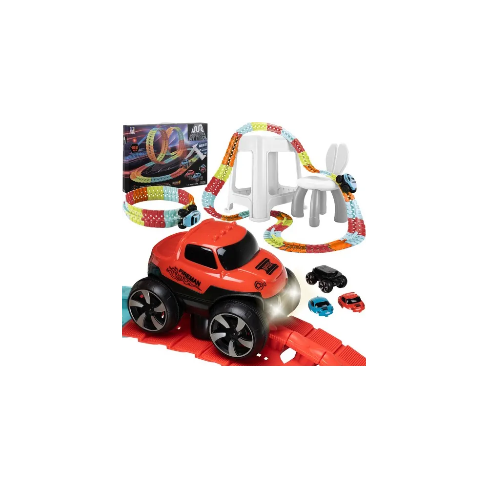 elastyczny tor wyścigowy z autkiem na kolorowej trasie