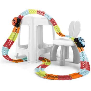 zestaw autka i dwóch kabin w kolorach czerwonym i niebieskim