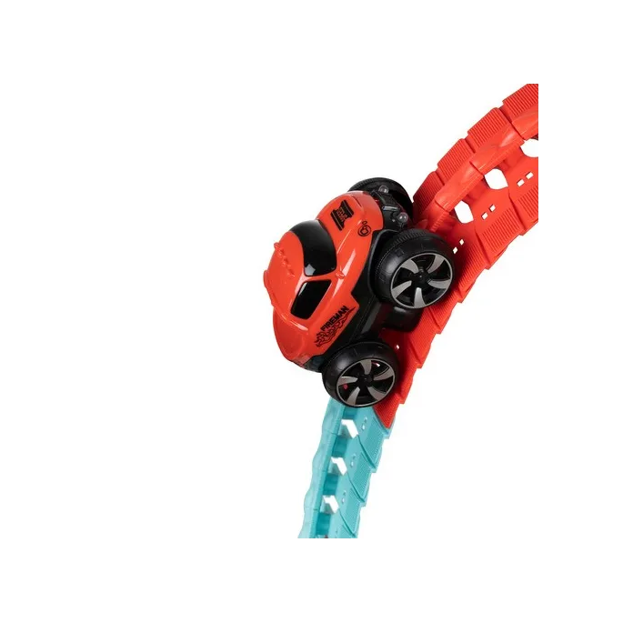 samochodzik świecący na elastycznym torze z pętlami