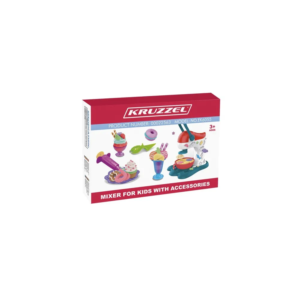 zawartość zestawu z pięcioma kolorowymi masami plastycznymi