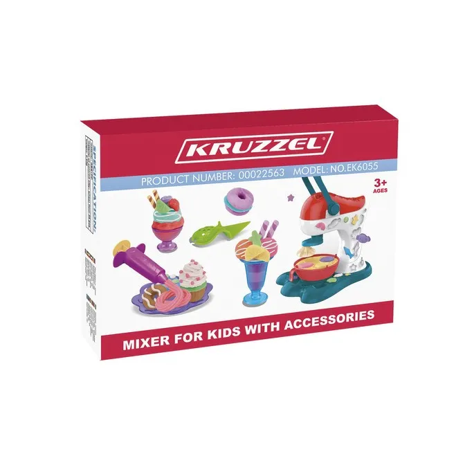 zawartość zestawu z pięcioma kolorowymi masami plastycznymi