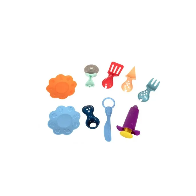 kolorowe pojemniki z masą plastyczną widoczne w zestawie