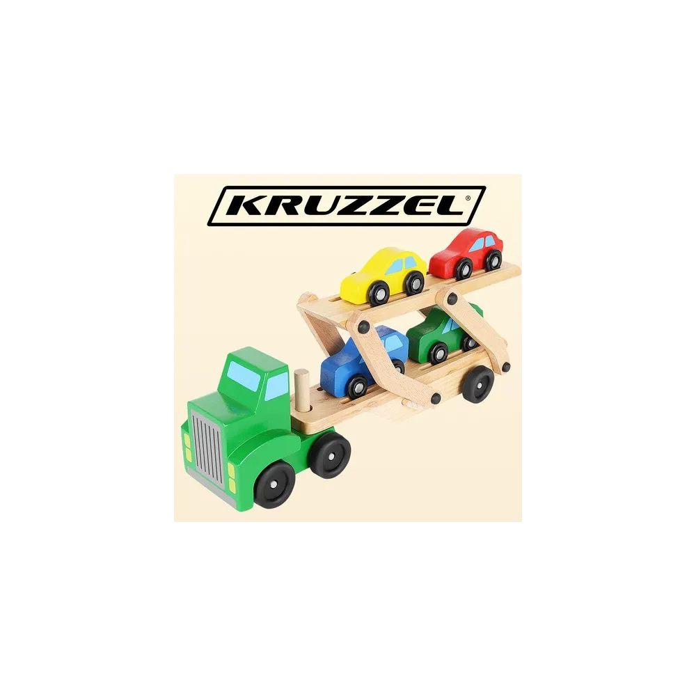 półprofil tira z przyczepą i autkami, widoczne detale kół