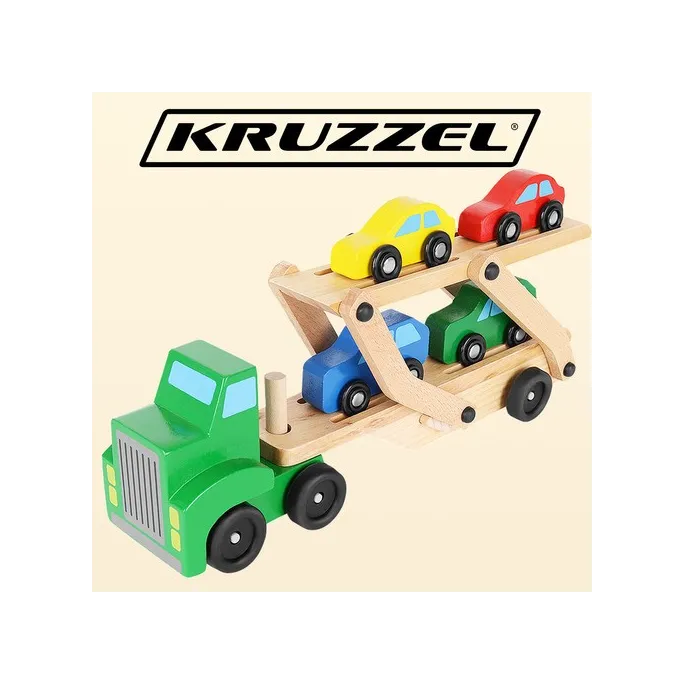 półprofil tira z przyczepą i autkami, widoczne detale kół