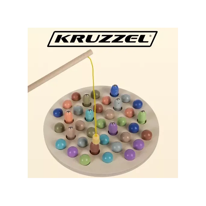 drewniana gra zręcznościowa z kolorowymi rybkami