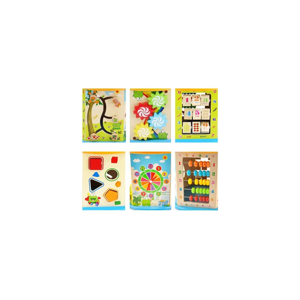 zestaw pionków do gry oraz klocki obok kostki edukacyjnej