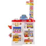 kolorowe plastikowe produkty spożywcze na półkach