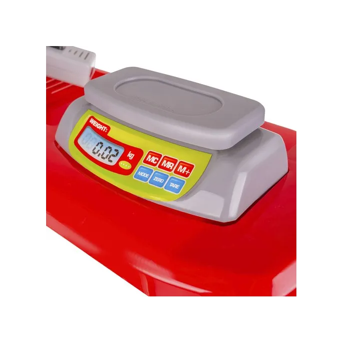 otwarta lodówka zabawkowa z produktami w zestawie