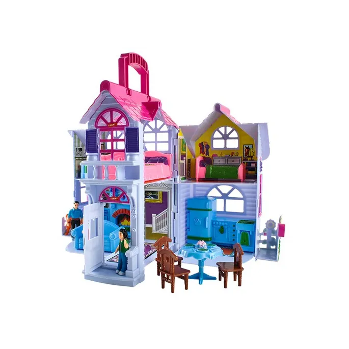 Figurki w zestawie ustawione w różnych pomieszczeniach domku