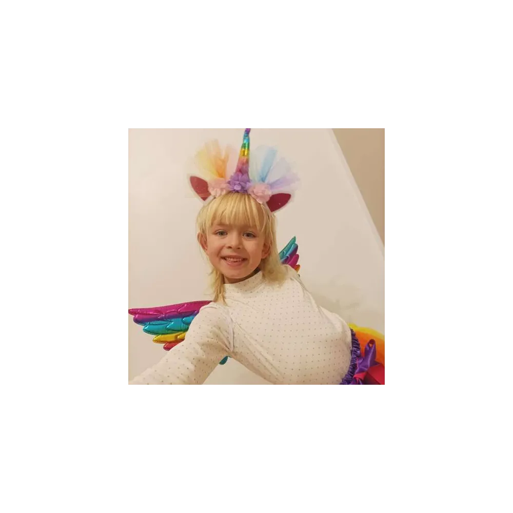 Zestaw stroju jednorożca: spódniczka, skrzydełka, opaska na głowę