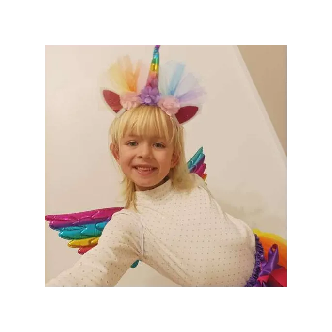 Zestaw stroju jednorożca: spódniczka, skrzydełka, opaska na głowę