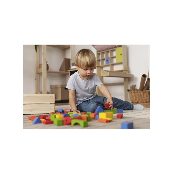 Różnorodne kształty i kolory klocków drewnianych Kruzzel