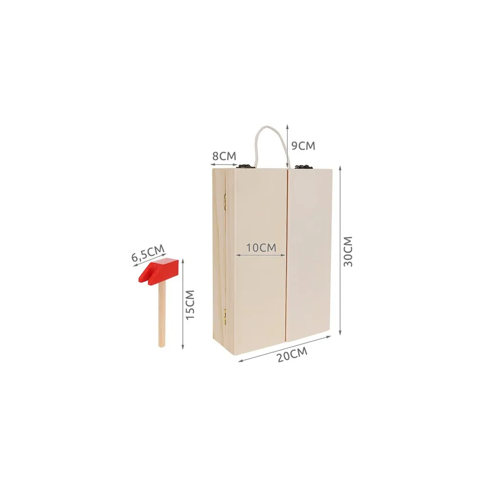 drewniane młotki i piła z zestawu narzędzi dla dzieci