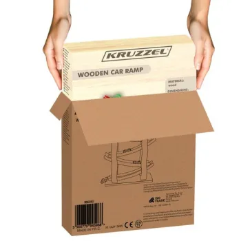 Zestaw: zjeżdżalnia i cztery autka ułożone obok siebie