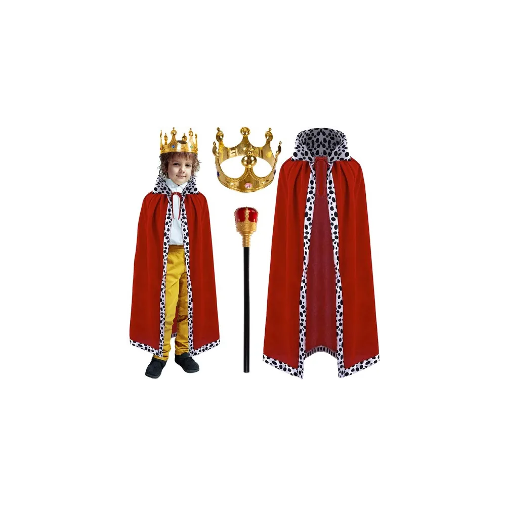 Strój króla zestaw 3 sztuki w kolorach czerwonym, złotym i czarnym