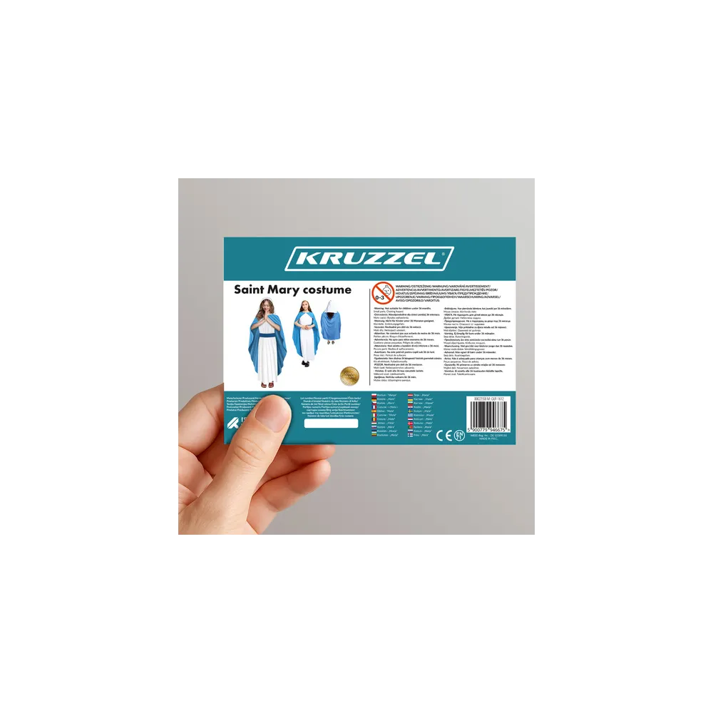 zbliżenie na detal błękitnej peleryny kostiumu maryja