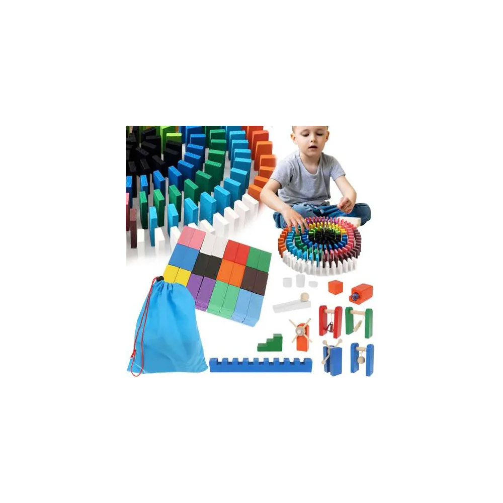 widok zestawu drewnianych klocków domino 360 elementów