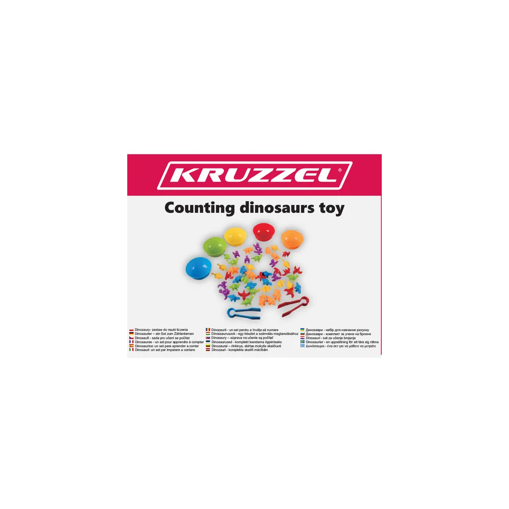 widok wszystkich elementów zestawu edukacyjnego dinozaury