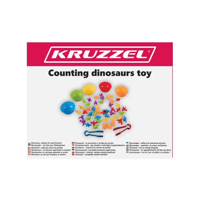 widok wszystkich elementów zestawu edukacyjnego dinozaury