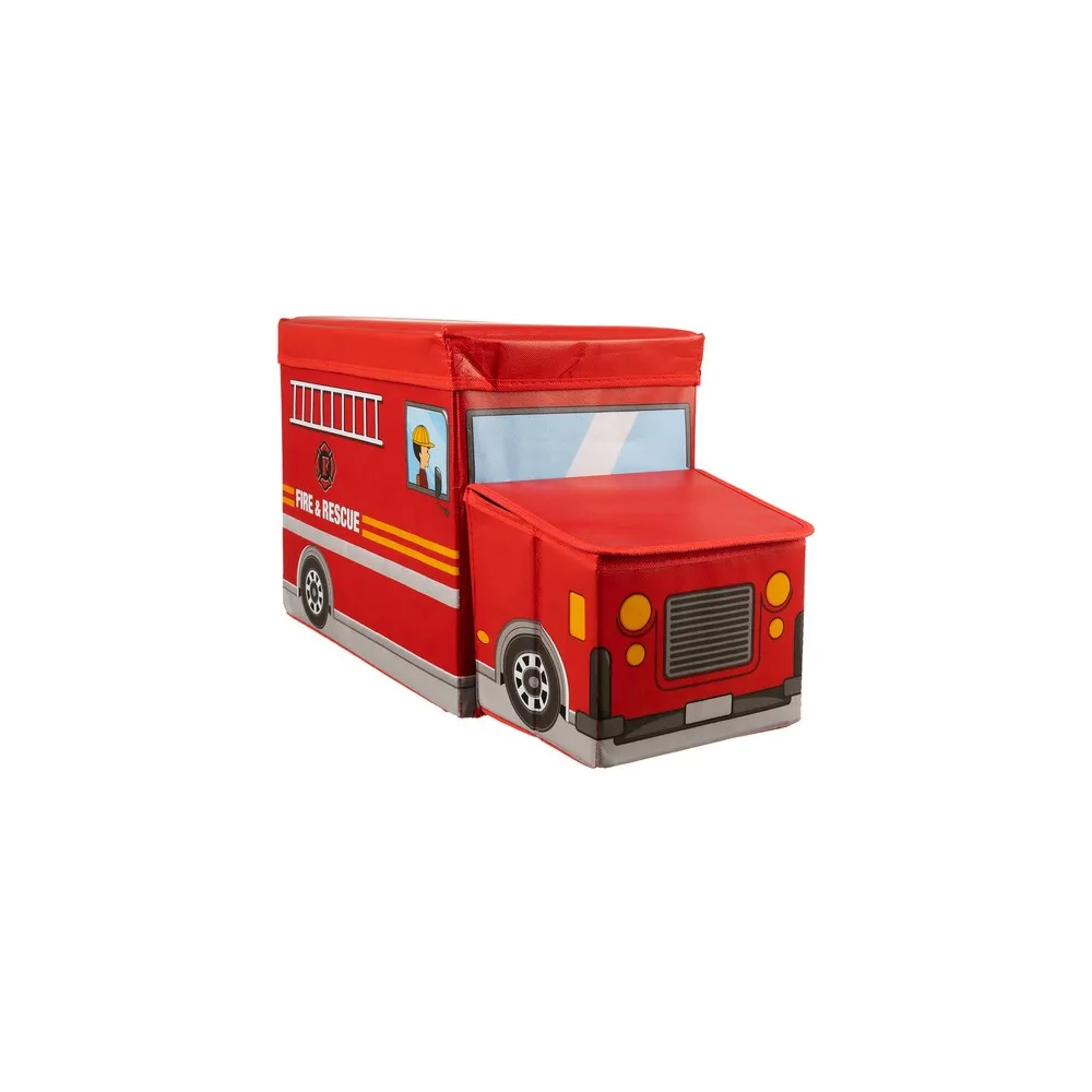 skrzynia na zabawki w kształcie wozu strażackiego z zamknięciem