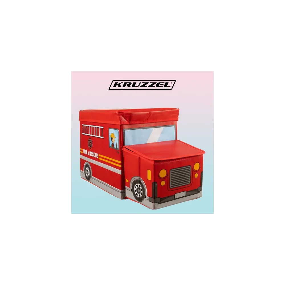 czerwony kufer dziecięcy z motywem straży pożarnej